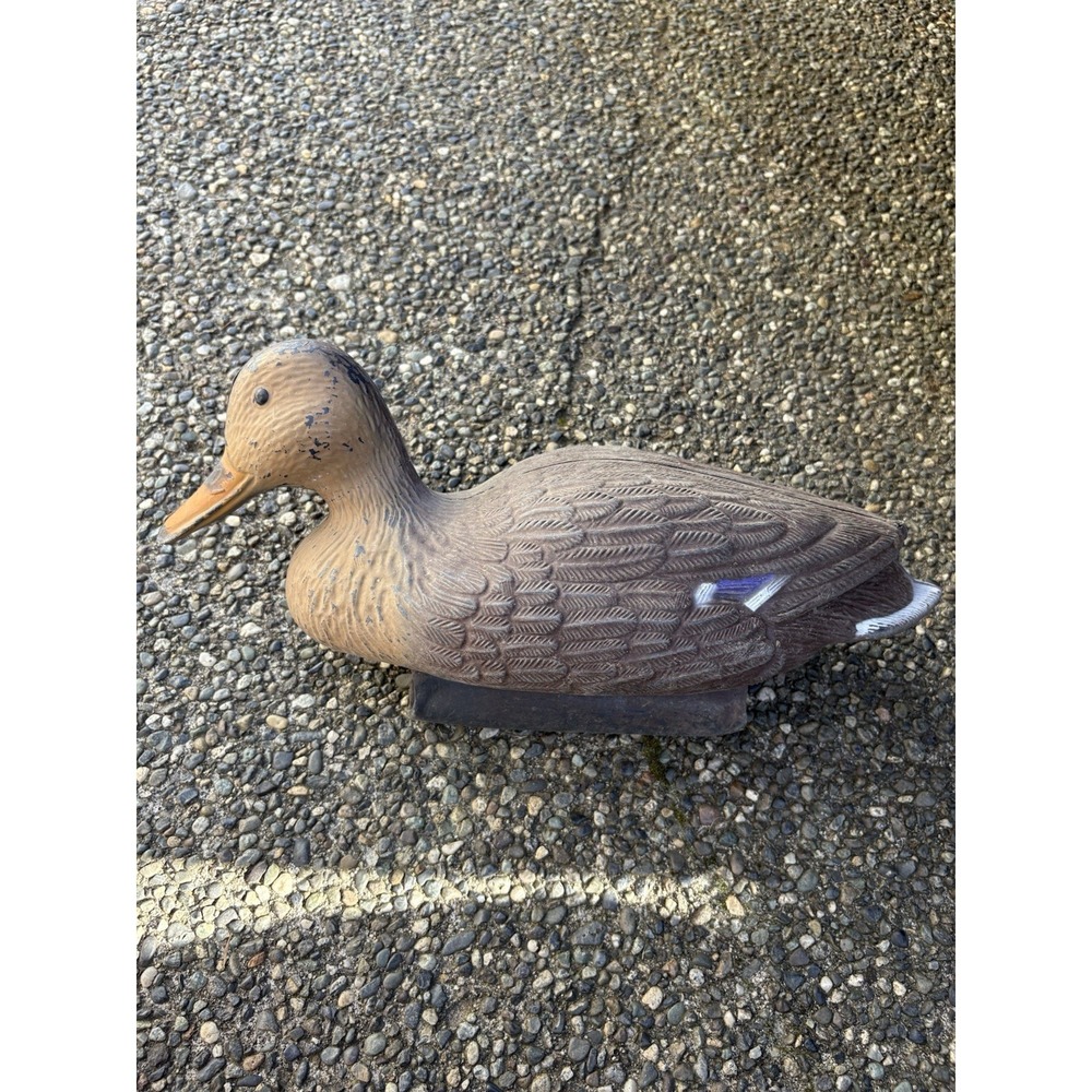 Vtg Brown Duck Hen With Purple And White Striped Area On Wings Duck Decoy